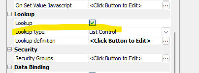 Selecting List Control as Lookup Type